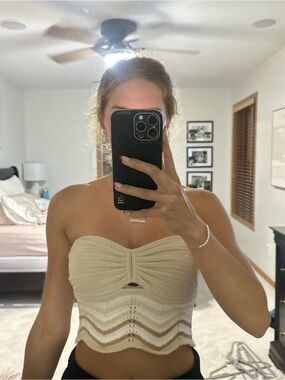 American Eagle Off-White Knit Strapless Tube Top